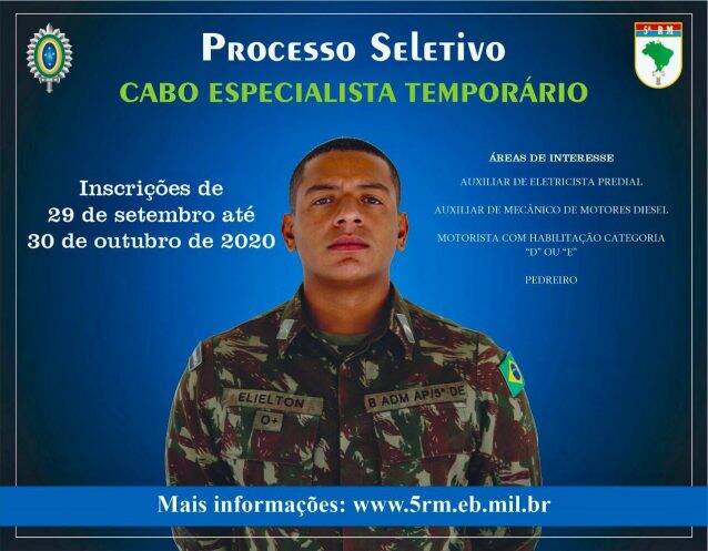 TESTE DE CONHECIMENTOS pra Candidatos a Cabo Especialista Temporário do Exército  Brasileiro 