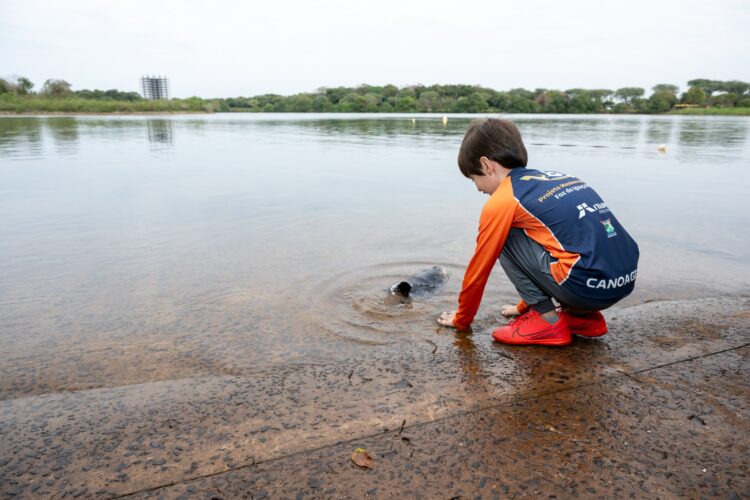 Meninos do Lago participam de marcação de peixes na Itaipu